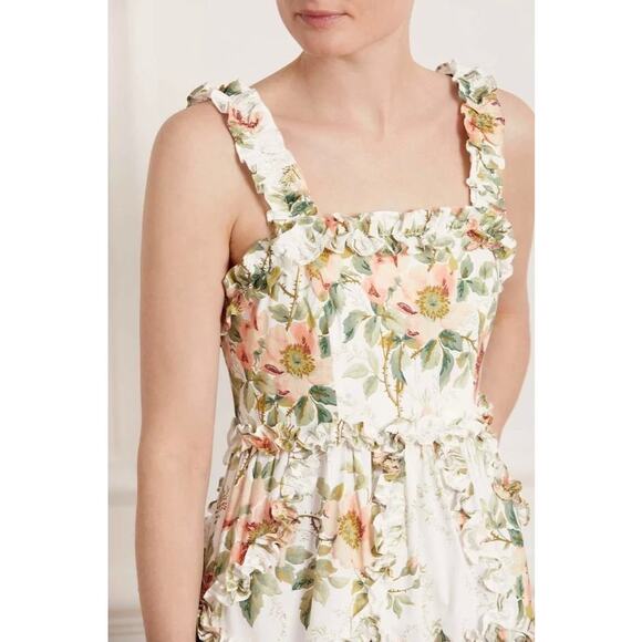 EUC Needle & Thread Dancing Roses Ankle Gown Tiered Ruffle Floral Cotton Dress 4 - Picture 7 of 16